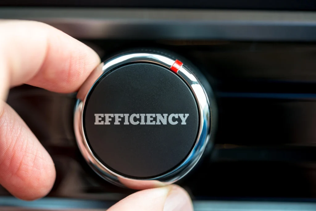 Turning a power button reading Efficiency