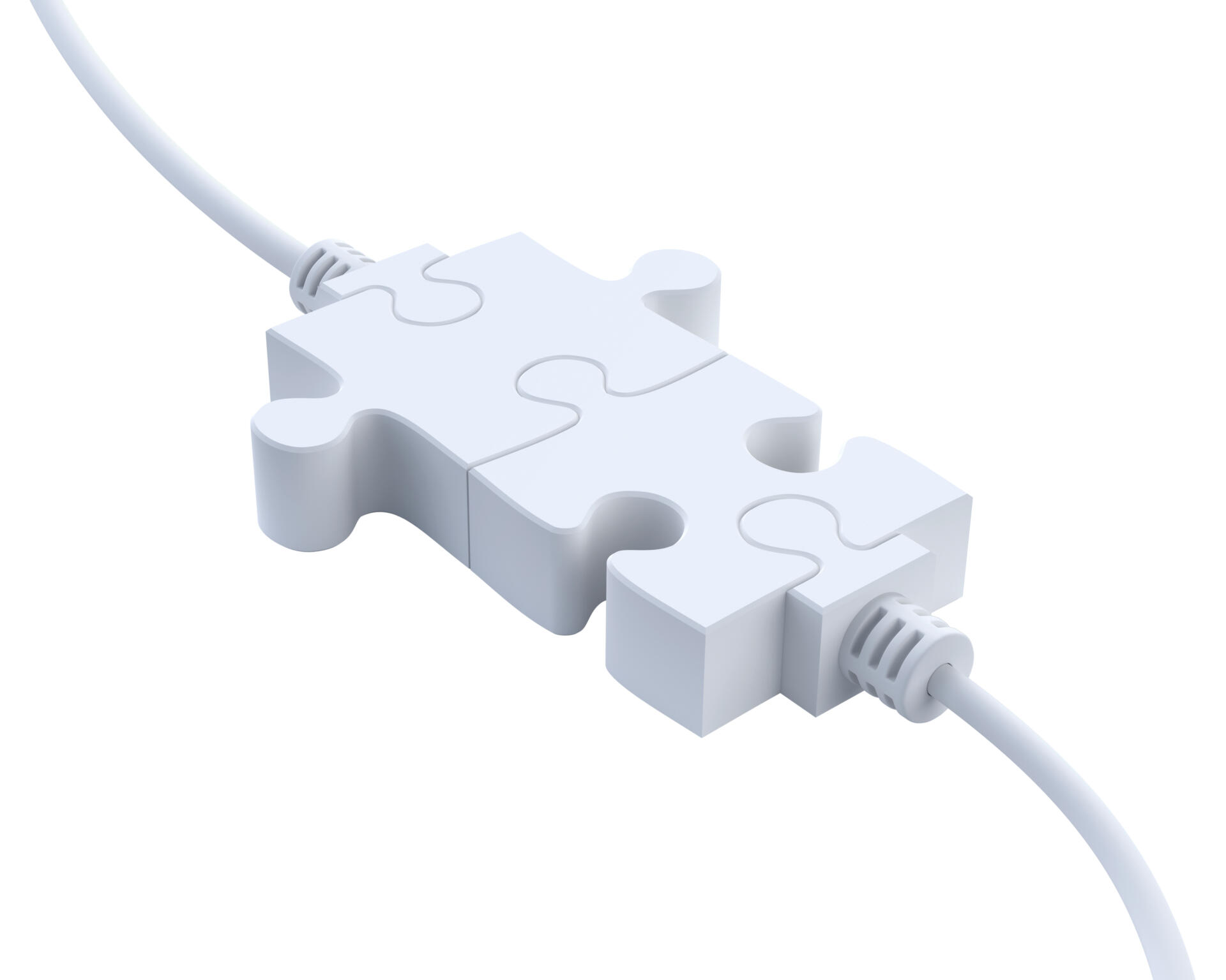 Two plugs that look like jigsaw puzzle pieces fitting together
