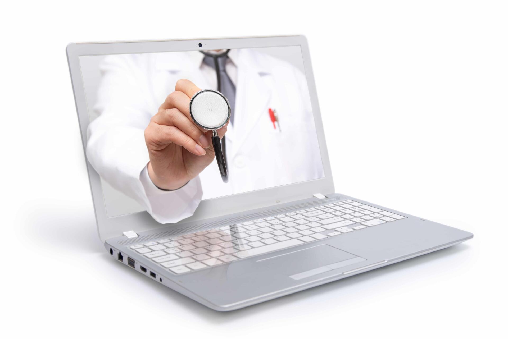 Doctor with a stethoscope on the computer laptop screen